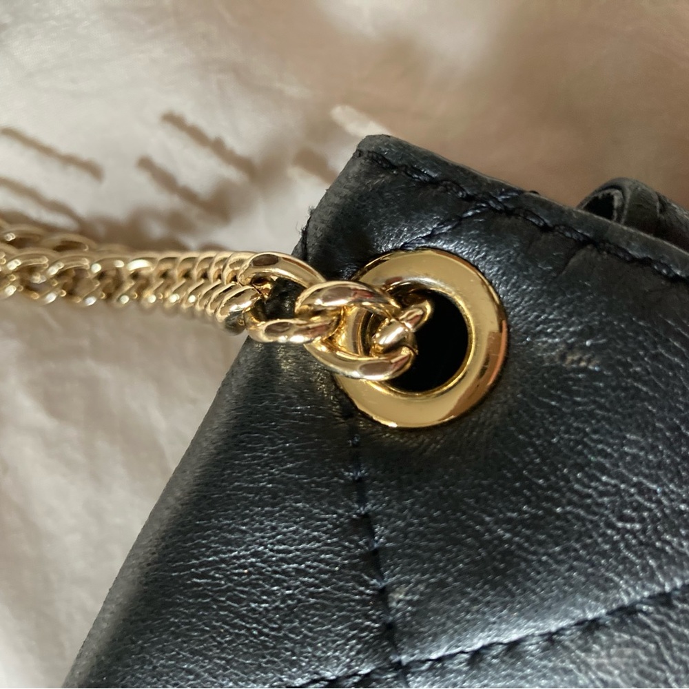 Michael Kors Black Leather Small Quilted Purse Gold Chain Crossbody Sloan Bag - Picture 9 of 15